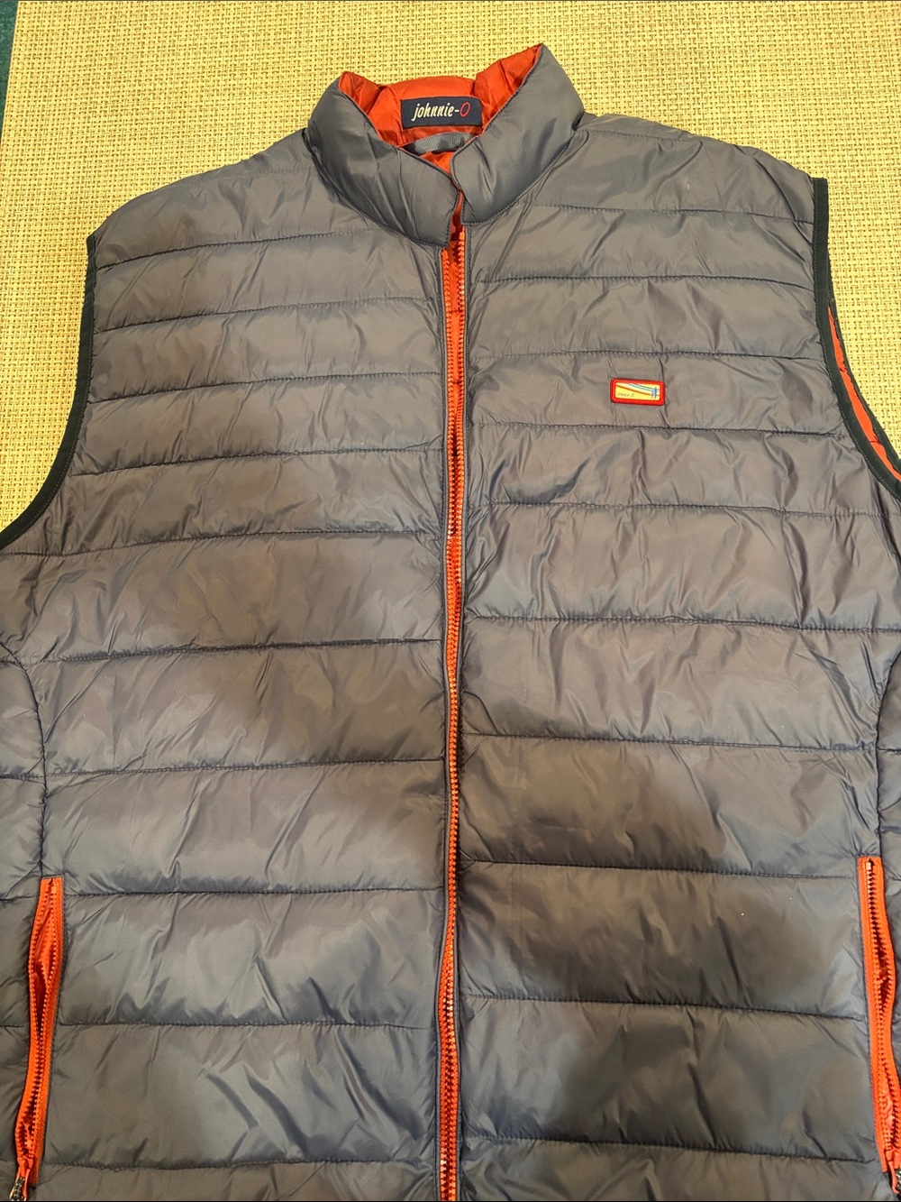 johnnie-O Men’s Gray Quilted Puffer Vest with Orange Accents